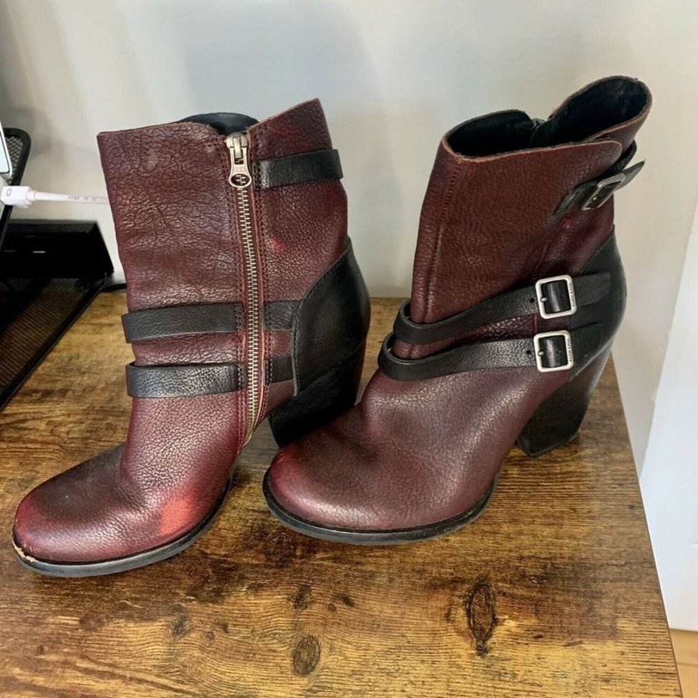 Burgundy Leather Heeled Boots
